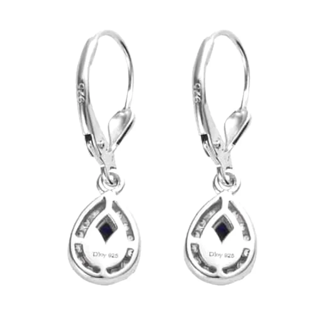 Natural Blue Spinel & White Zircon Halo Dangle Earrings In 925 Sterling Silver - Picture 6 of 7